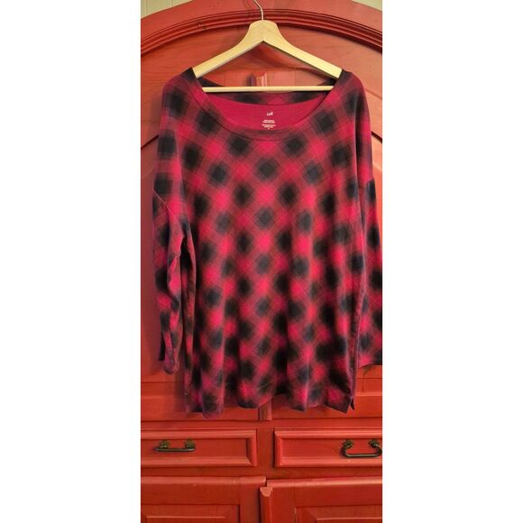 J. Jill XL Buffalo Plaid Tunic Top Shirt Blouse Red Black Long Sleeve Soft Light - Picture 1 of 3